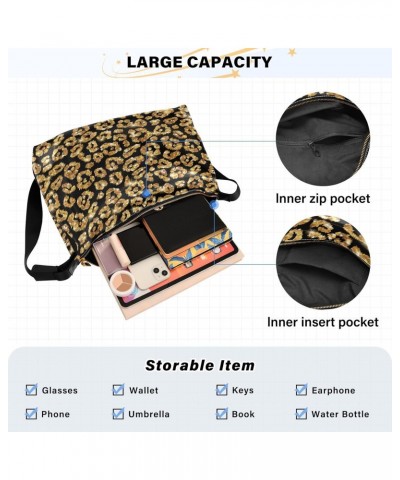 Gold Leopard Print Hobo Crossbody Bags for Women Leather Large Shoulder Bag Cross Body Glitter Fur Pattern Trendy Womens Tote...