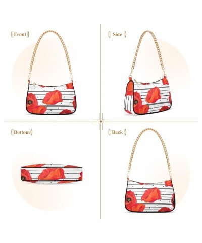 Red Poppies Stripes White Shoulder Bag for Women Small Purse Clutch Purse Mini Shoulder Bag with Chain Strap for Wife Women $...