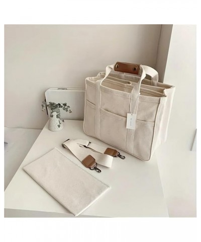 Moonelo Everything Tote Bag, Canvas Tote Bag with Multi Pockets, Large Capacity Multi Pockets Crossbody Handbag White $20.13 ...