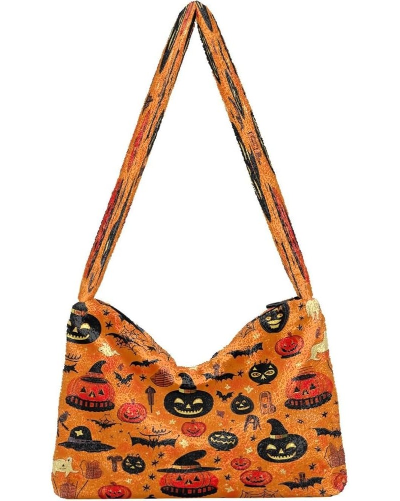 Tropical Leaves on White Women Handbags Shoulder Bag, Handbag Shoulder Bag, Womens Outdoor Bag Halloween Symbols on Orange $1...