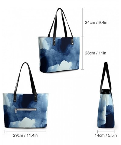 Womens Handbag Sea Waves Blue Texture Leather Tote Bag Top Handle Satchel Bags For Lady $20.29 Totes