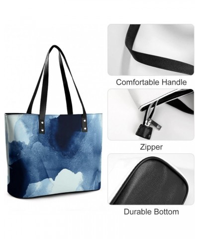 Womens Handbag Sea Waves Blue Texture Leather Tote Bag Top Handle Satchel Bags For Lady $20.29 Totes