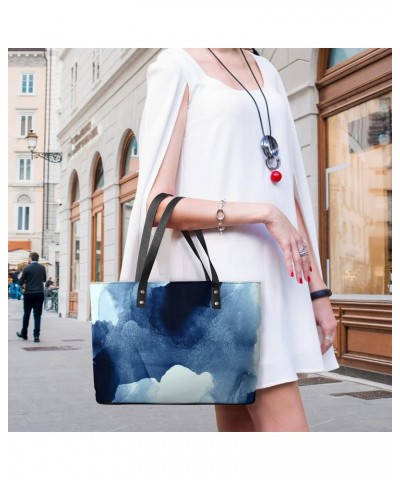 Womens Handbag Sea Waves Blue Texture Leather Tote Bag Top Handle Satchel Bags For Lady $20.29 Totes