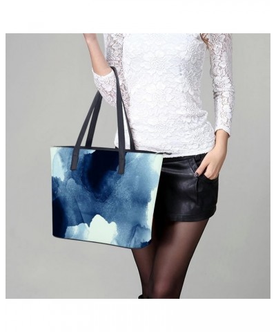 Womens Handbag Sea Waves Blue Texture Leather Tote Bag Top Handle Satchel Bags For Lady $20.29 Totes