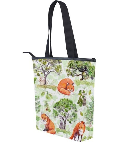 Tote Canvas Shoulder Bag Fox Hare Watercolor Womens Handbag $11.28 Shoulder Bags