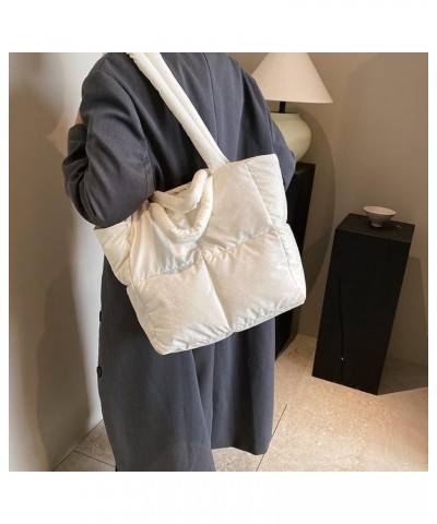 Women Quilted Tote Handbags Versatile Padded Winter Shopping Bag Shoulder Bag Large Capacity Down Hobo Bag White $10.97 Totes