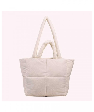 Women Quilted Tote Handbags Versatile Padded Winter Shopping Bag Shoulder Bag Large Capacity Down Hobo Bag White $10.97 Totes