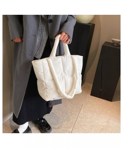 Women Quilted Tote Handbags Versatile Padded Winter Shopping Bag Shoulder Bag Large Capacity Down Hobo Bag White $10.97 Totes