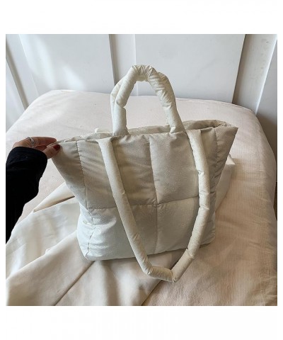 Women Quilted Tote Handbags Versatile Padded Winter Shopping Bag Shoulder Bag Large Capacity Down Hobo Bag White $10.97 Totes