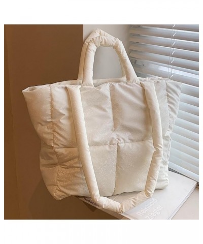 Women Quilted Tote Handbags Versatile Padded Winter Shopping Bag Shoulder Bag Large Capacity Down Hobo Bag White $10.97 Totes