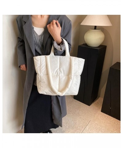 Women Quilted Tote Handbags Versatile Padded Winter Shopping Bag Shoulder Bag Large Capacity Down Hobo Bag White $10.97 Totes