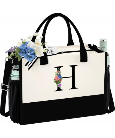 Initials Canvas Tote Bag & Makeup Bag with Zipper Pocket Adjustable Strap, Personalized Birthday Gift for Women H $9.46 Totes