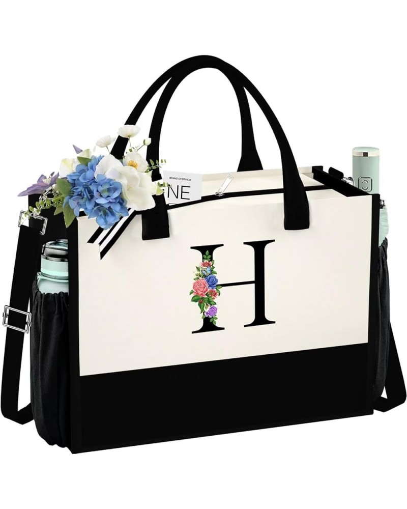 Initials Canvas Tote Bag & Makeup Bag with Zipper Pocket Adjustable Strap, Personalized Birthday Gift for Women H $9.46 Totes