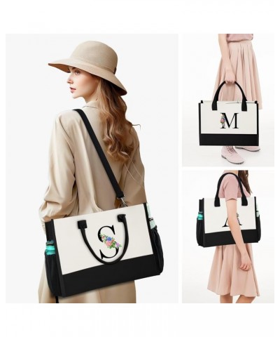 Initials Canvas Tote Bag & Makeup Bag with Zipper Pocket Adjustable Strap, Personalized Birthday Gift for Women H $9.46 Totes