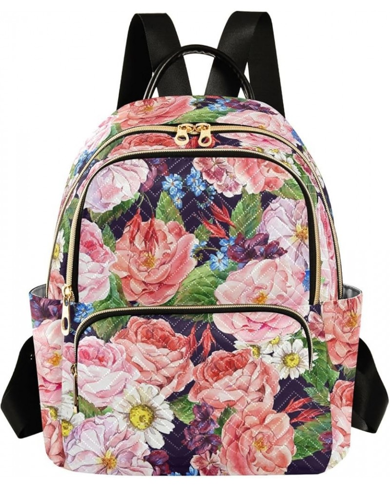 Roses White Daisy Blue Wild Flowers Women's Backpack Purse Causal Daypack Work Travel Business Trip Bag Shoulder Bag Small $2...