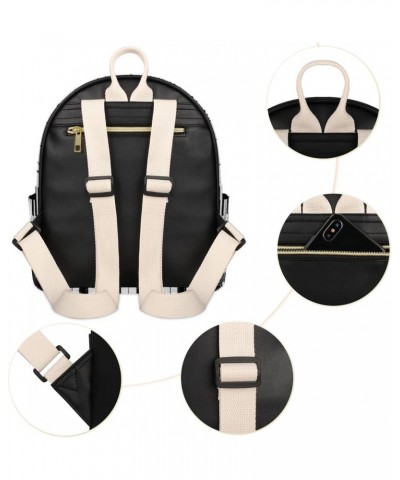 Black And White Music Backpack Purse for Women PU Leather Lightweight Ladies Shoulder Fashion Satchel Bags Travel Casual Dayp...