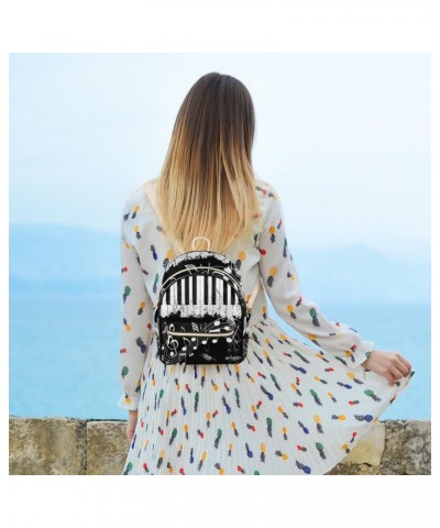 Black And White Music Backpack Purse for Women PU Leather Lightweight Ladies Shoulder Fashion Satchel Bags Travel Casual Dayp...