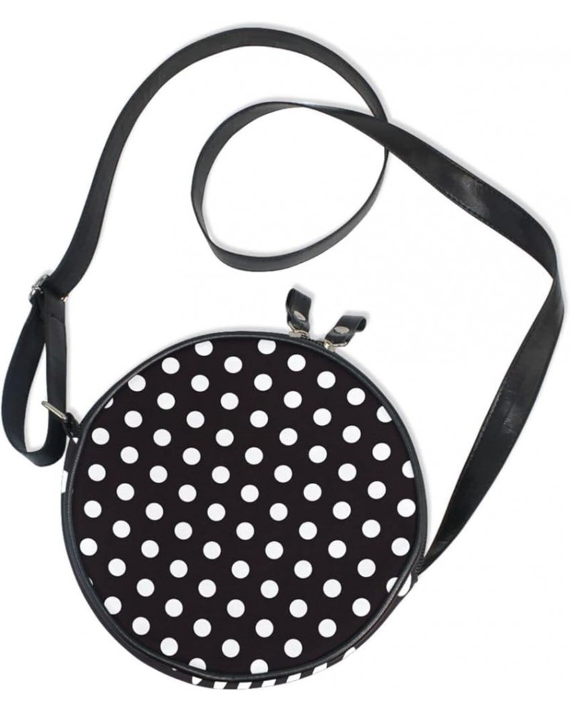 Round Crossbody Bag Small Circle Purse Zip Handbag for Women Polka Dot $10.39 Crossbody Bags