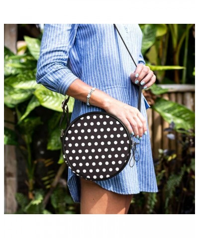 Round Crossbody Bag Small Circle Purse Zip Handbag for Women Polka Dot $10.39 Crossbody Bags