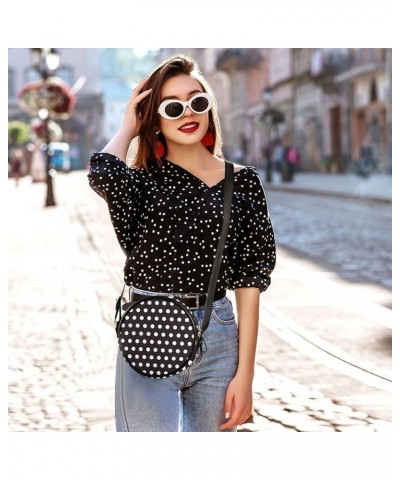 Round Crossbody Bag Small Circle Purse Zip Handbag for Women Polka Dot $10.39 Crossbody Bags