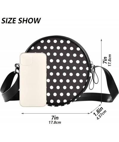 Round Crossbody Bag Small Circle Purse Zip Handbag for Women Polka Dot $10.39 Crossbody Bags