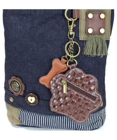 Canvas Denim handbags with Teal Paw Print Key-fob Coin Purse Small Crossbody_navy Teal Paw $31.34 Crossbody Bags