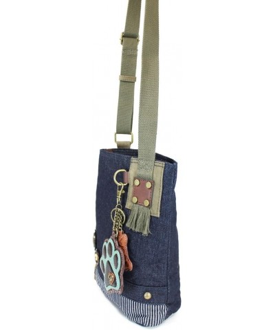 Canvas Denim handbags with Teal Paw Print Key-fob Coin Purse Small Crossbody_navy Teal Paw $31.34 Crossbody Bags