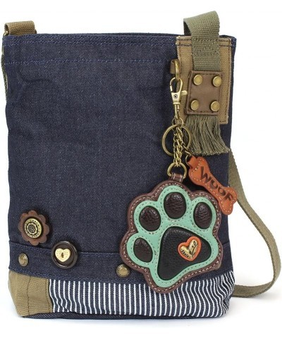 Canvas Denim handbags with Teal Paw Print Key-fob Coin Purse Small Crossbody_navy Teal Paw $31.34 Crossbody Bags