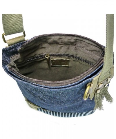 Canvas Denim handbags with Teal Paw Print Key-fob Coin Purse Small Crossbody_navy Teal Paw $31.34 Crossbody Bags