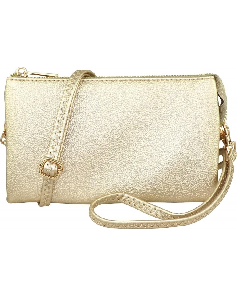 Vegan Leather Multi-Pocket Crossbody Purse/Clutch with Card Slots, Removable Wristlet & Adjustable Shoulder Strap Gold $11.48...