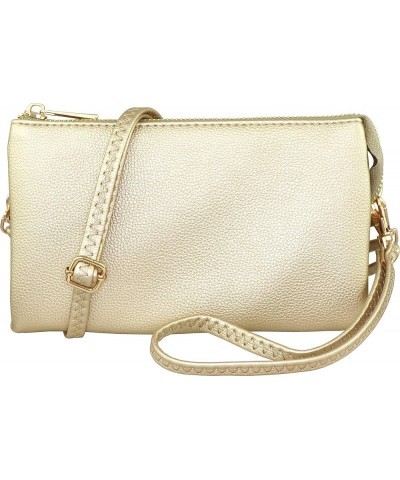 Vegan Leather Multi-Pocket Crossbody Purse/Clutch with Card Slots, Removable Wristlet & Adjustable Shoulder Strap Gold $11.48...