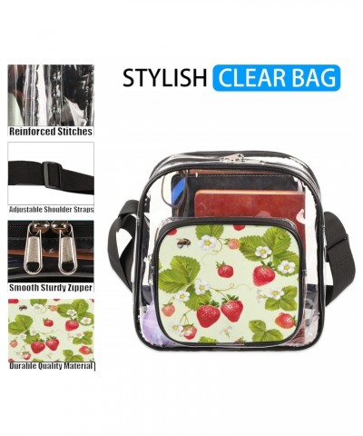 Fruit Strawberry Flower Leaves Clear Crossbody Stadium Approved Clear Purse Bag with Zipper Pocket Long Strap Shoulder Bag fo...