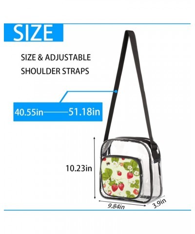 Fruit Strawberry Flower Leaves Clear Crossbody Stadium Approved Clear Purse Bag with Zipper Pocket Long Strap Shoulder Bag fo...