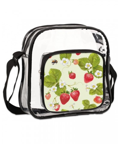 Fruit Strawberry Flower Leaves Clear Crossbody Stadium Approved Clear Purse Bag with Zipper Pocket Long Strap Shoulder Bag fo...