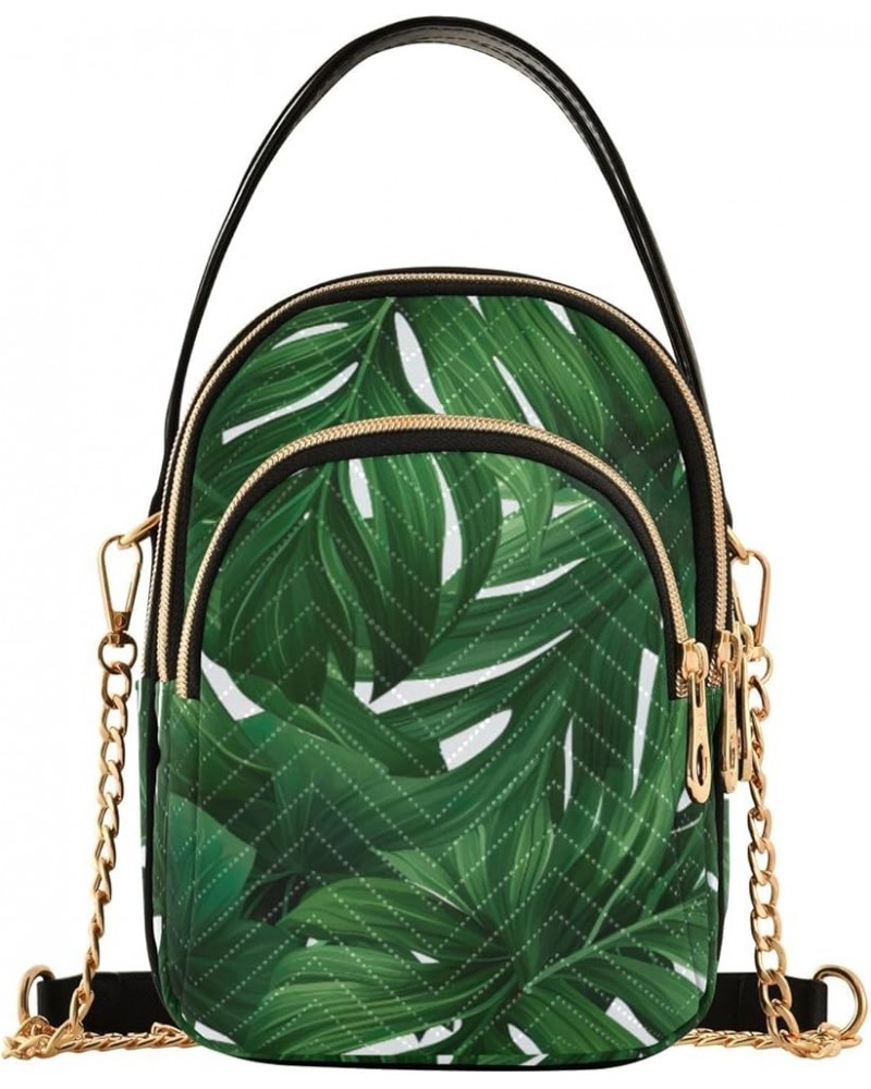 Green Tropical Palm Leaves Women Crossbody Bags, Trendy Crossbody Purses Womens Crossbody Travel Bag Tropical Leaves Green Le...