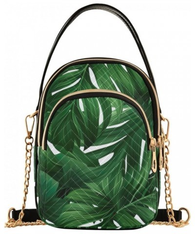 Green Tropical Palm Leaves Women Crossbody Bags, Trendy Crossbody Purses Womens Crossbody Travel Bag Tropical Leaves Green Le...