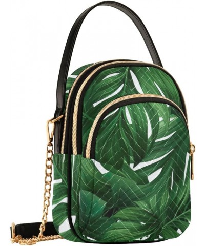 Green Tropical Palm Leaves Women Crossbody Bags, Trendy Crossbody Purses Womens Crossbody Travel Bag Tropical Leaves Green Le...