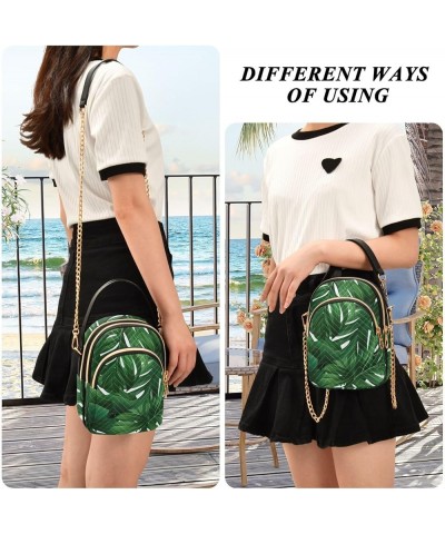 Green Tropical Palm Leaves Women Crossbody Bags, Trendy Crossbody Purses Womens Crossbody Travel Bag Tropical Leaves Green Le...