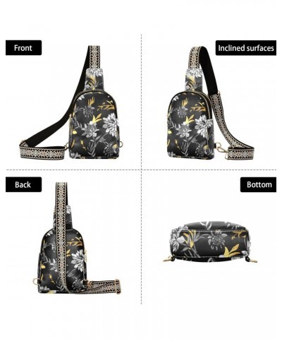 Gold Wildflowers Crossbody Sling Bag for Women Men Leather Chest Bags Purse Adjustable Cross Body Daypack for Hiking Running ...