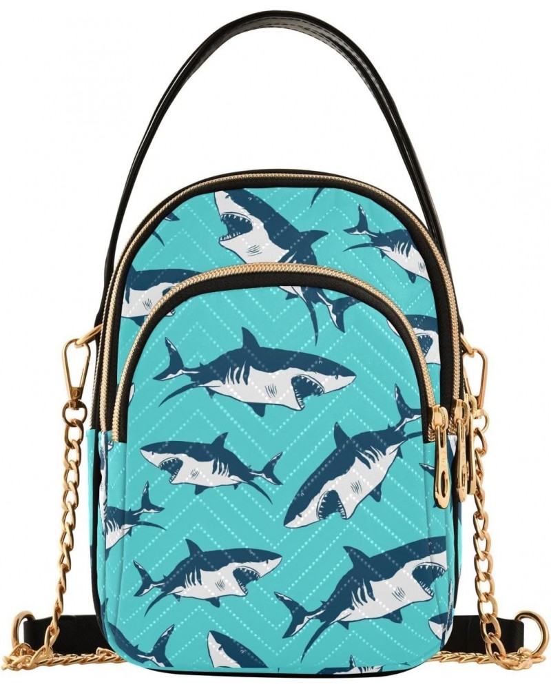 Sharks Small Crossbody Handbag for Women Mini Over Shoulder Purse with Three Zippered Pockets Durable Trendy Purse for Hiking...