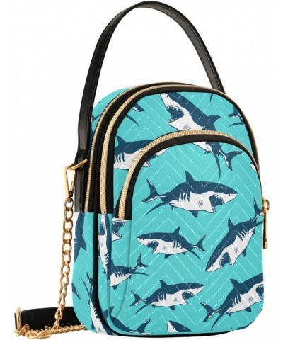 Sharks Small Crossbody Handbag for Women Mini Over Shoulder Purse with Three Zippered Pockets Durable Trendy Purse for Hiking...