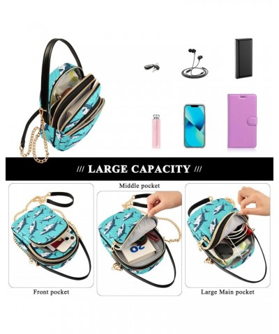 Sharks Small Crossbody Handbag for Women Mini Over Shoulder Purse with Three Zippered Pockets Durable Trendy Purse for Hiking...