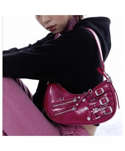 Small Handbag for Women Y2k Aesthetic Punk Grunge Chic Hobo Mini Clutch Purse PU Leather Evening Satchel Shoulder Bag Burgund...