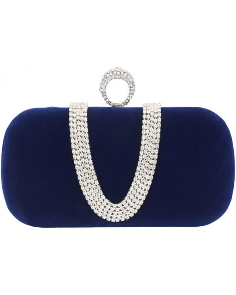 Women's Vintage Velvet Evening Clutch Bag U-shaped Rhinestone Wedding Party Handbag Purse Crossbody Bag Blue $18.44 Evening Bags