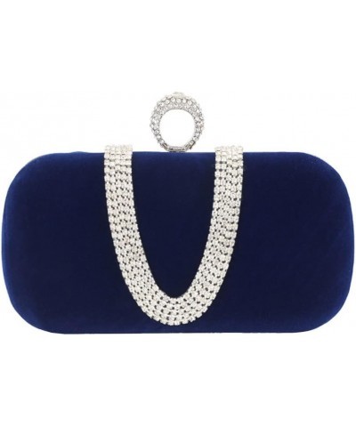 Women's Vintage Velvet Evening Clutch Bag U-shaped Rhinestone Wedding Party Handbag Purse Crossbody Bag Blue $18.44 Evening Bags