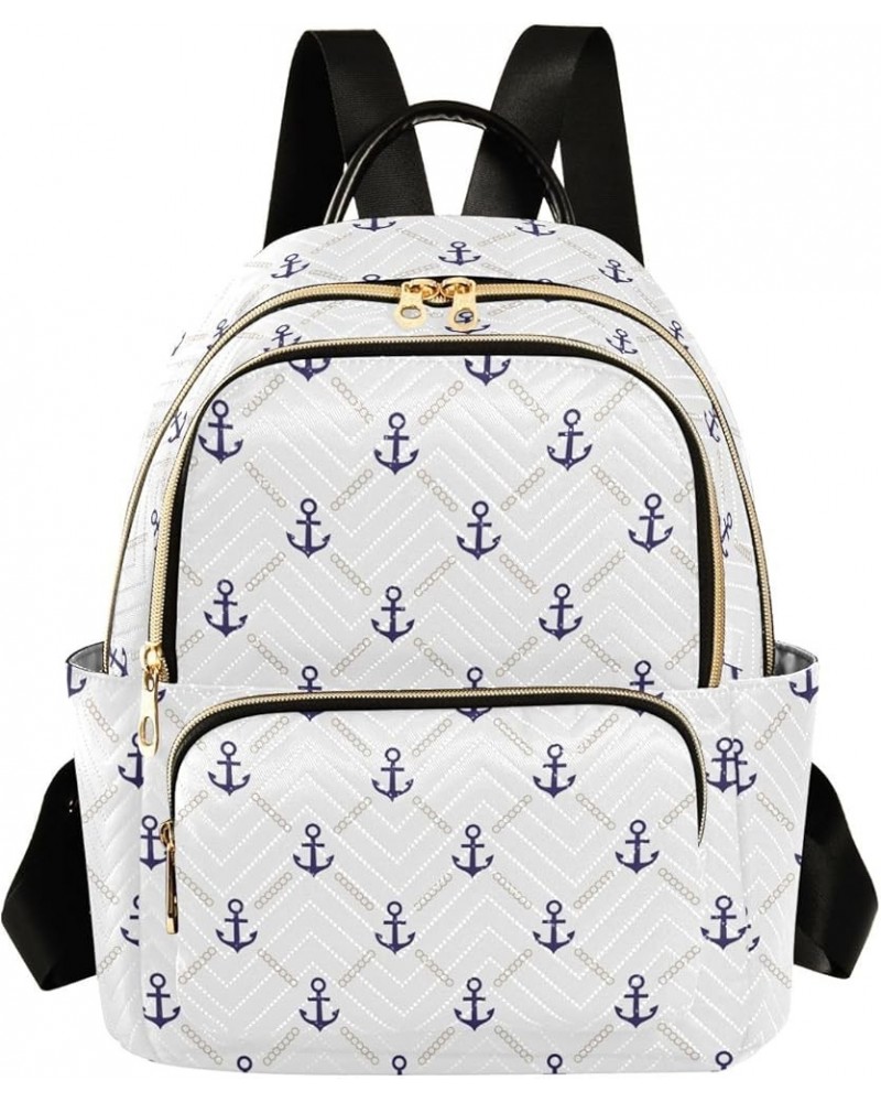 Anchor on Navy Blue Background Backpack Purse for Women Lightweight Back Pack Casual Daypack Travel Shoulder Bag Bookbag - S ...