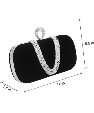 Women's Vintage Velvet Evening Clutch Bag U-shaped Rhinestone Wedding Party Handbag Purse Crossbody Bag Blue $18.44 Evening Bags