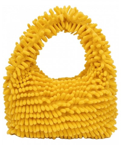 Mop Plush Hobo Handbag and Purse for Women Shoulder Bags Trendy Fluffy Totes Clutch Yellow $9.02 Totes