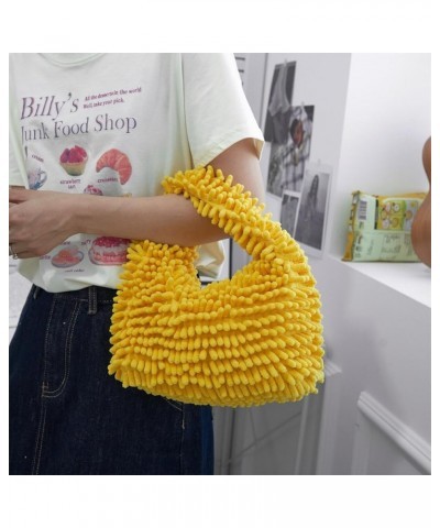 Mop Plush Hobo Handbag and Purse for Women Shoulder Bags Trendy Fluffy Totes Clutch Yellow $9.02 Totes