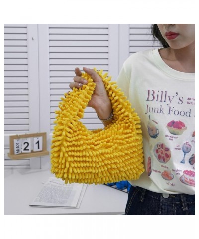 Mop Plush Hobo Handbag and Purse for Women Shoulder Bags Trendy Fluffy Totes Clutch Yellow $9.02 Totes